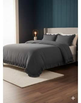 ETEHOMETEX %100 Doğal Pamuk Çift Kişilik Fırfırlı Nevresim Seti 200x220 cm ANTRASİT 8696474232031